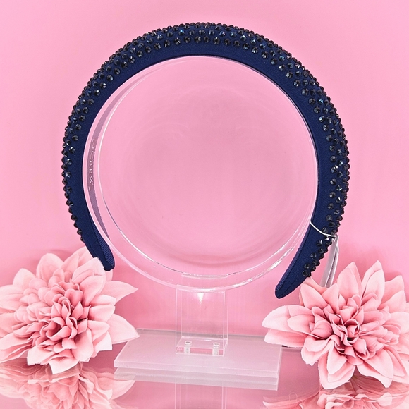 J. Crew Headband Blue Dark Evening Rhinestone Studded Headband Formal Holiday - Picture 2 of 5